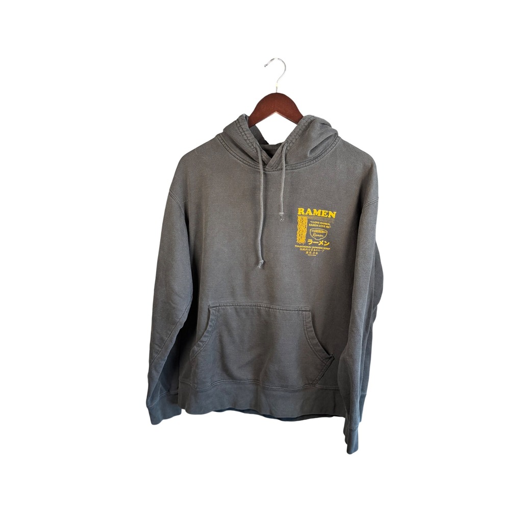 SCW Ramen Hoodie Faded Black Japanese Graphic Sweatshirt Boxy Large